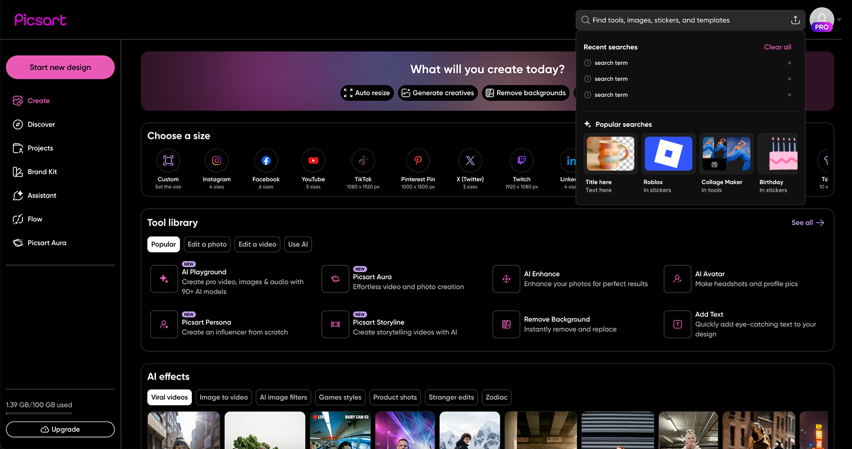 Desktop search - dark mode