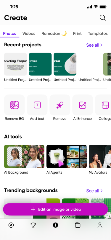 Mobile create screen